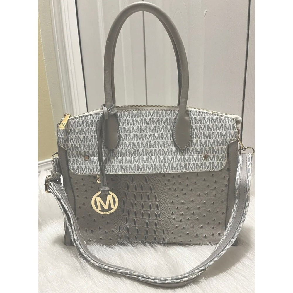 MFK Collection Reidy Gray Faux Leather Satchel Purse Shoulder Bag Crossbody Tote